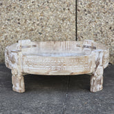 Handcrafted Carved Indian Furniture Handmade Solid Wood Chakki Grinder Coffee Table 76x76x25cm